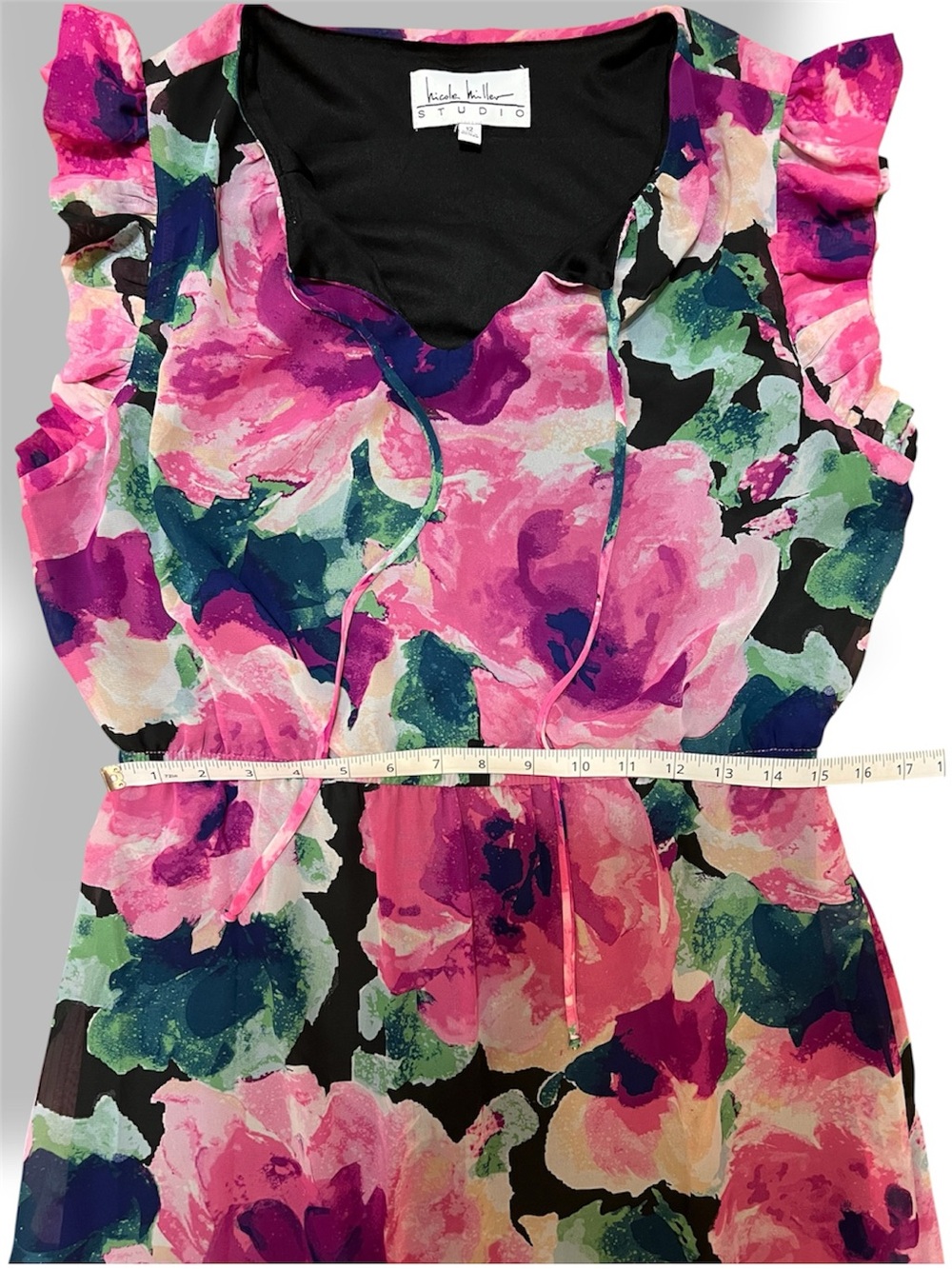 Nicole Miller, Size 12, Pink Floral Maxi Dress with Ruffled Hem - EUC - Picture 10 of 10